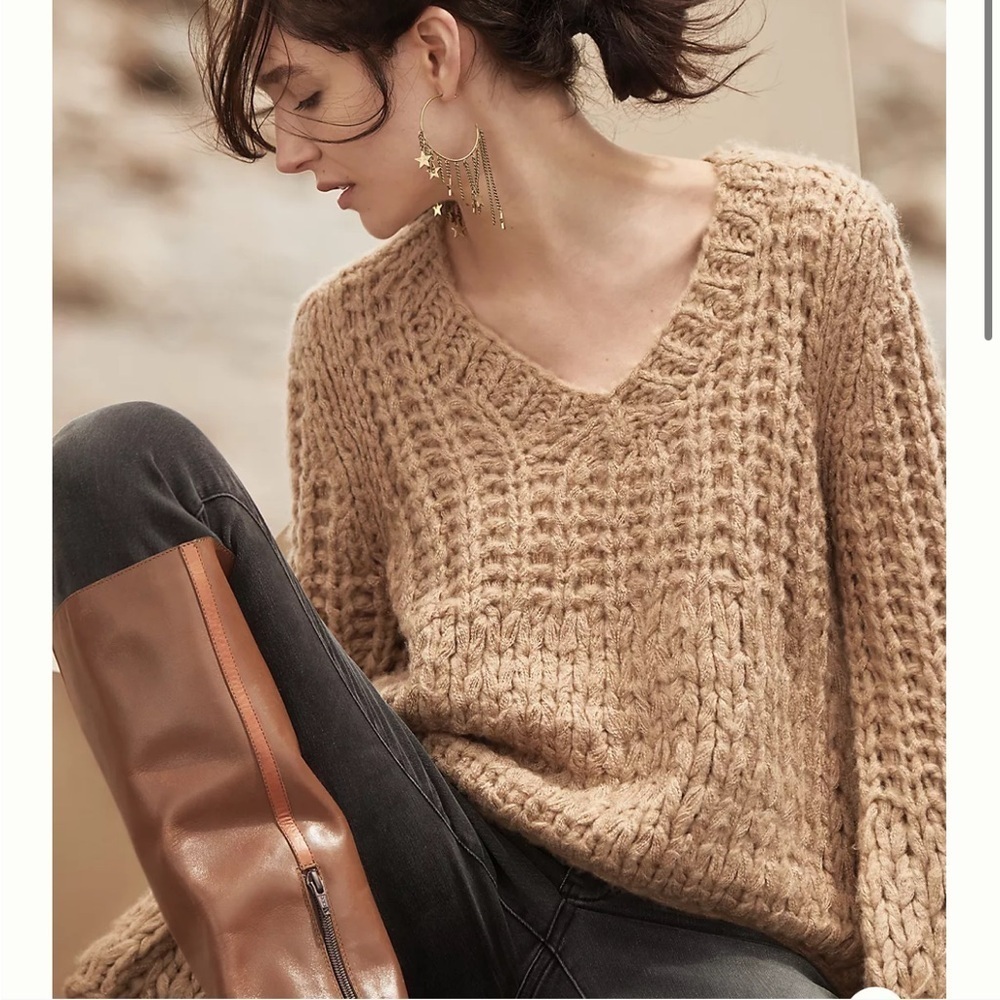 Anthropologie Moon River Delaney Sweater Pullover Chunky Knit Tan Sz XS